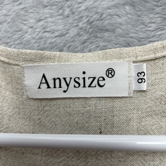 Anysize Lantern Dress Womens S Beige Linen Blend 3/4 Sleeve Pockets Lagenlook - Picture 4 of 9